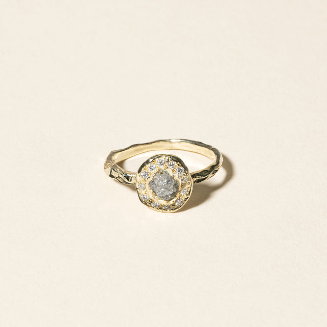 14k Gold Rough Diamond Halo Ring