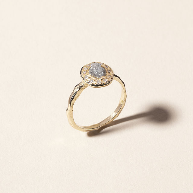 14k Gold Rough Diamond Halo Ring
