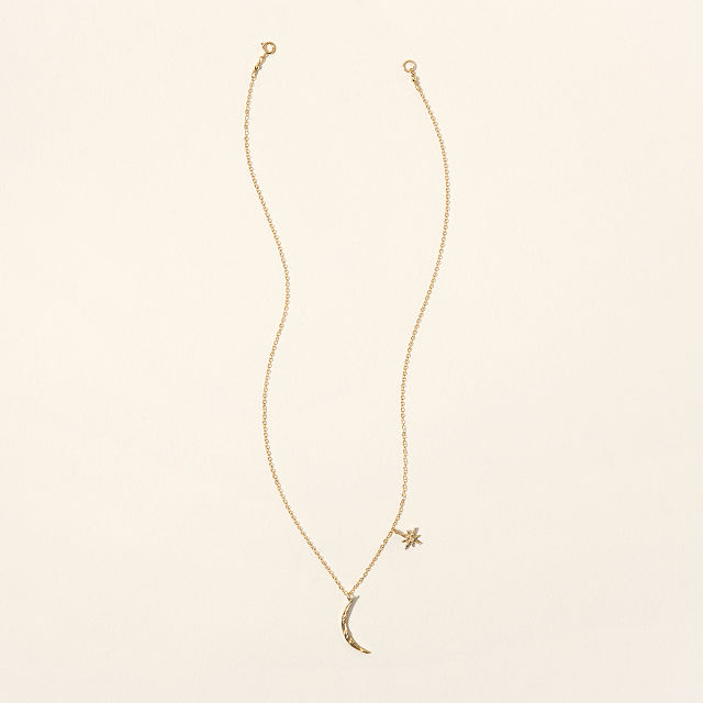 14k Gold & Diamond Moon and Star Necklace