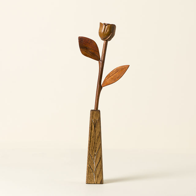 5 Year Anniversary Wooden Rose Sculpture