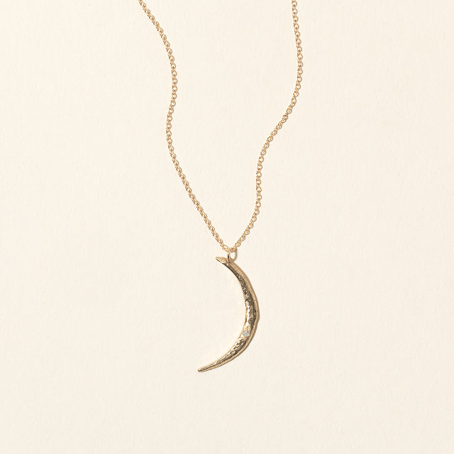 14k Gold & Diamond Crescent Moon Necklace
