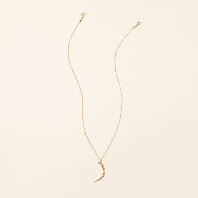 14k Gold & Diamond Crescent Moon Necklace