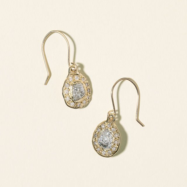 14k Gold Rough Diamond Halo Earrings