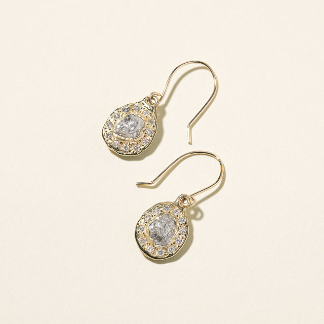 14k Gold Rough Diamond Halo Earrings