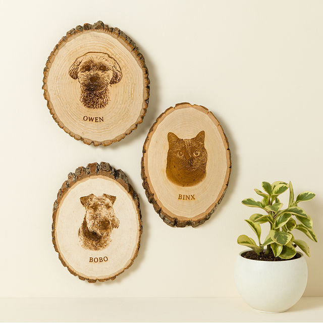 Personalized Pet Portrait Live Edge Wood Art