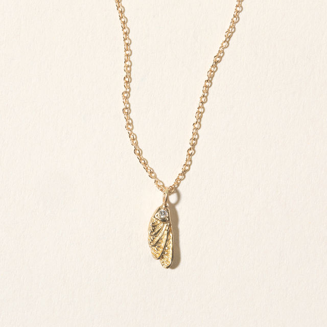 14k Gold & Diamond Hummingbird Wing Necklace