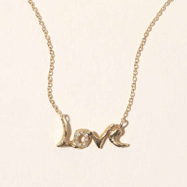 14k Gold & Diamond "Love" Necklace