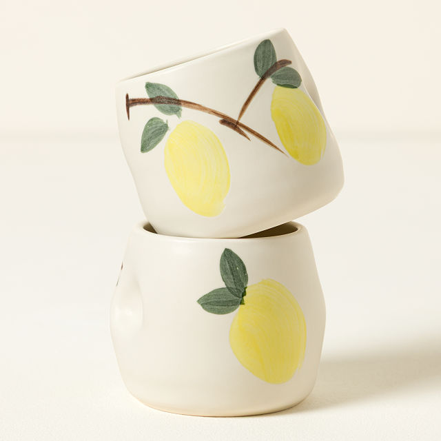 Hand-Painted Ceramic Limoncello Cups - Set of 2