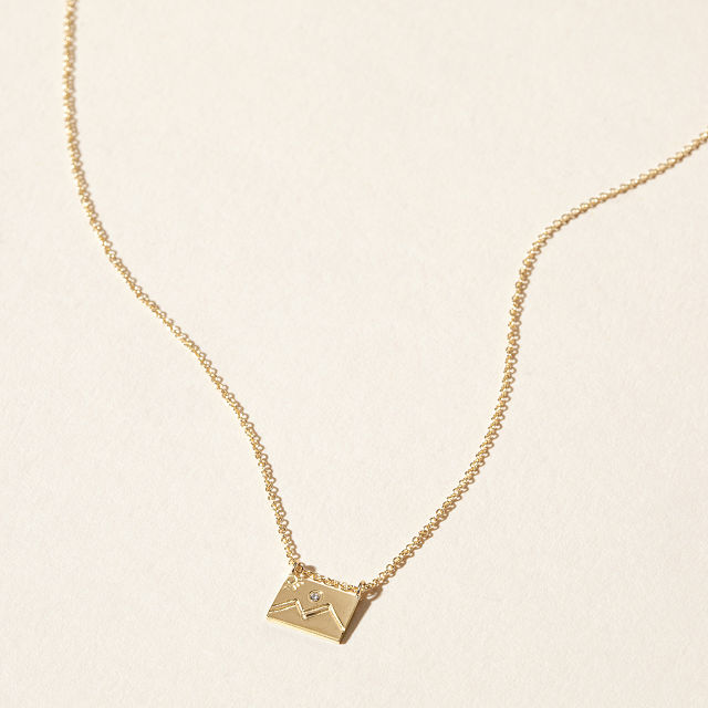 14k Gold & Diamond Postcard Charm Necklace