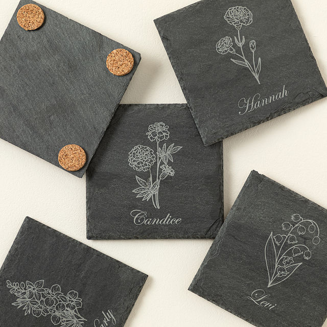 Custom Birth Flower Slate Coasters