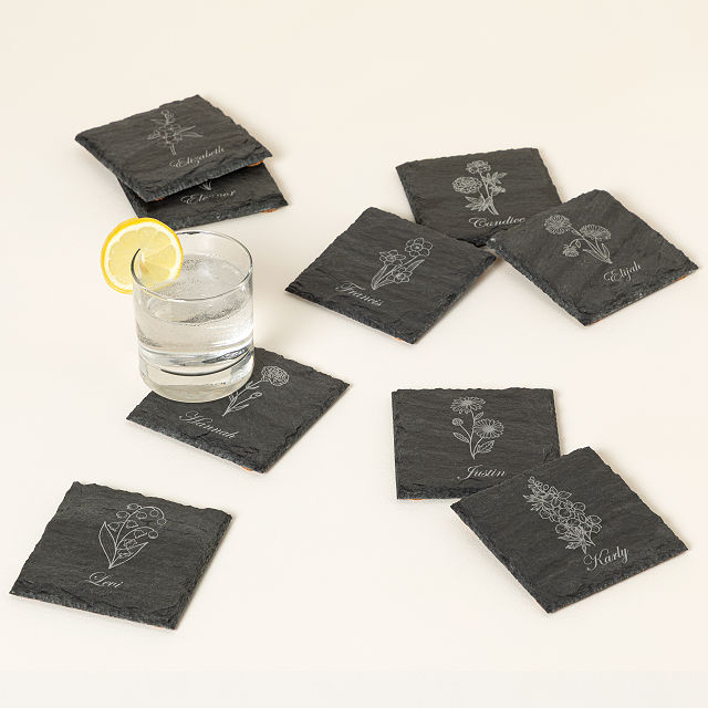 Custom Birth Flower Slate Coasters